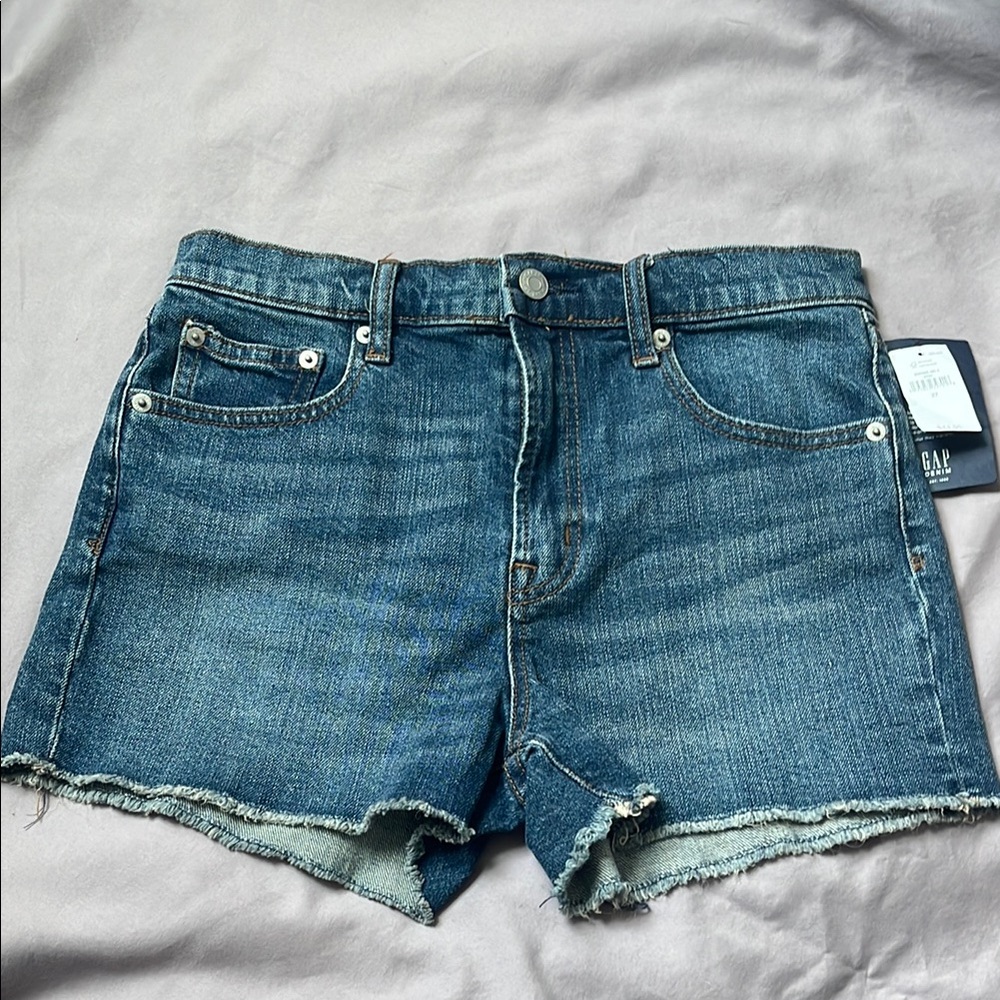 GAP Blue Jean Shorts with Raw Hem and Distressed Look